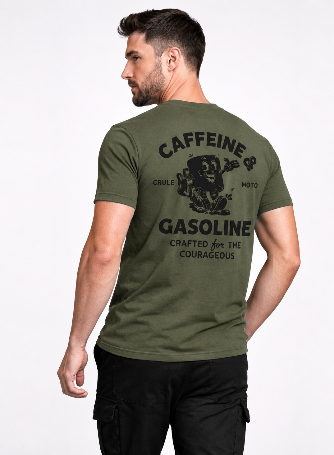 Caffeine & Gasoline Tee - Khaki & Black
