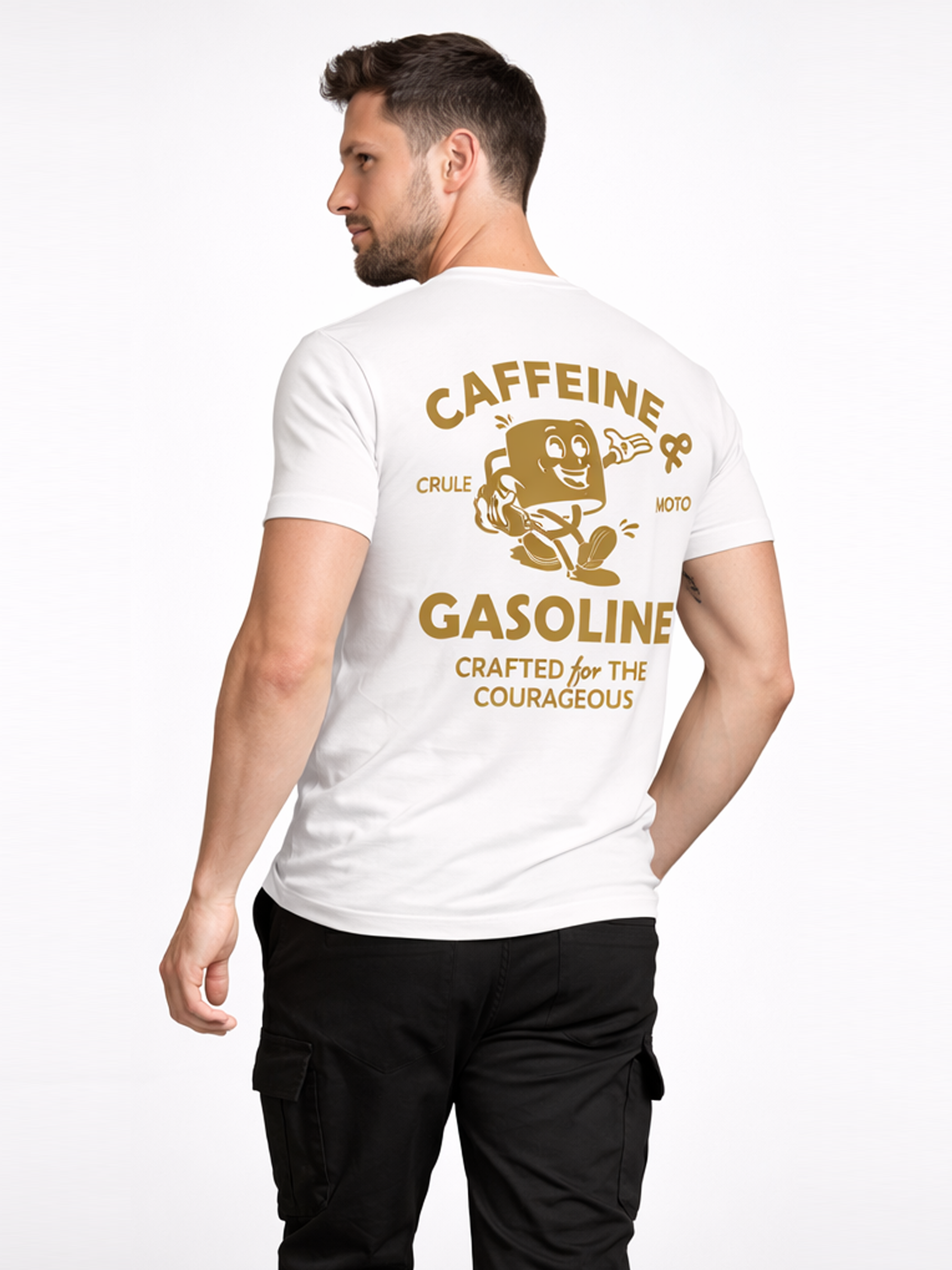 Caffeine & Gasoline Tee - White & Gold