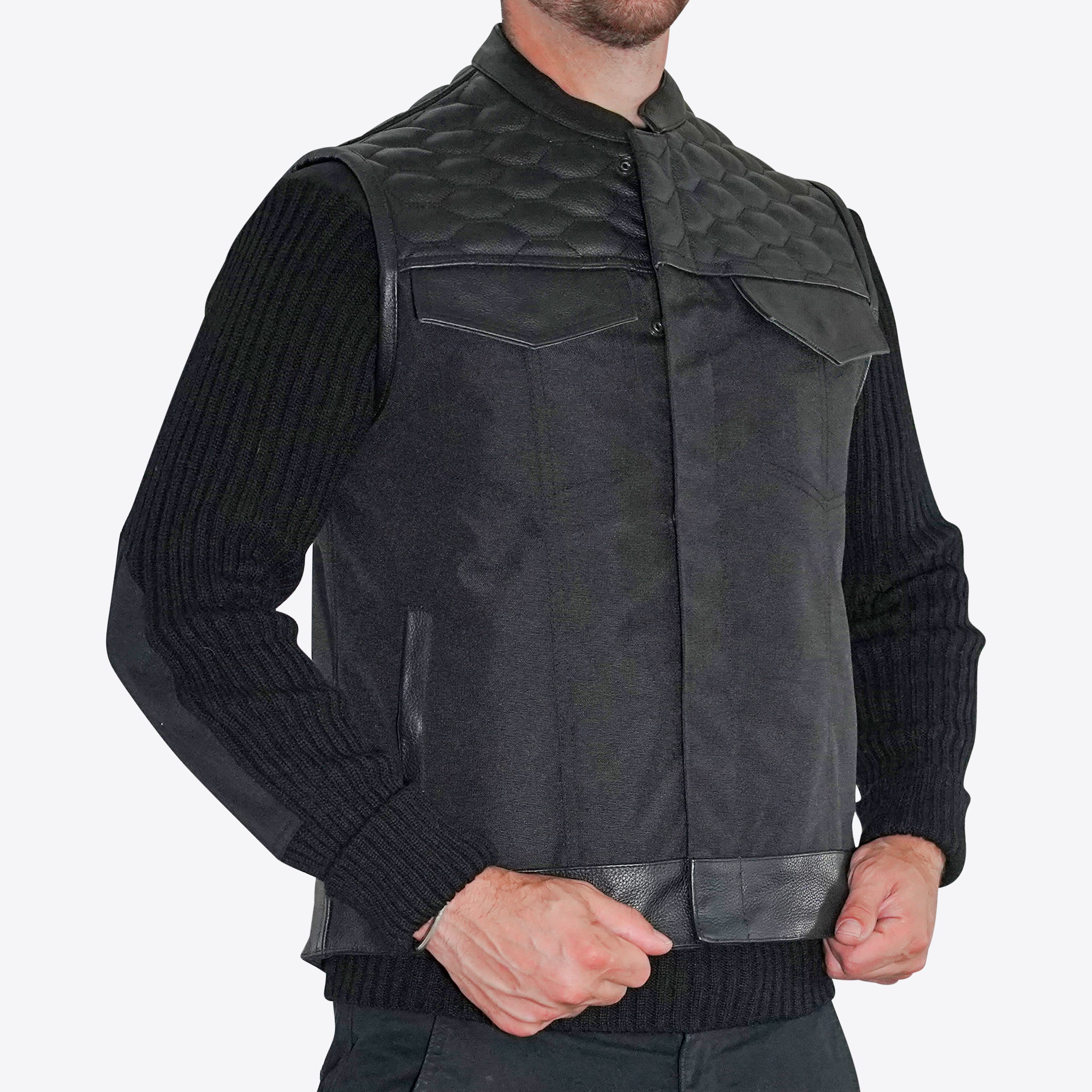 Hex Leather Nomad Armoured Riding Vest - Black on Black