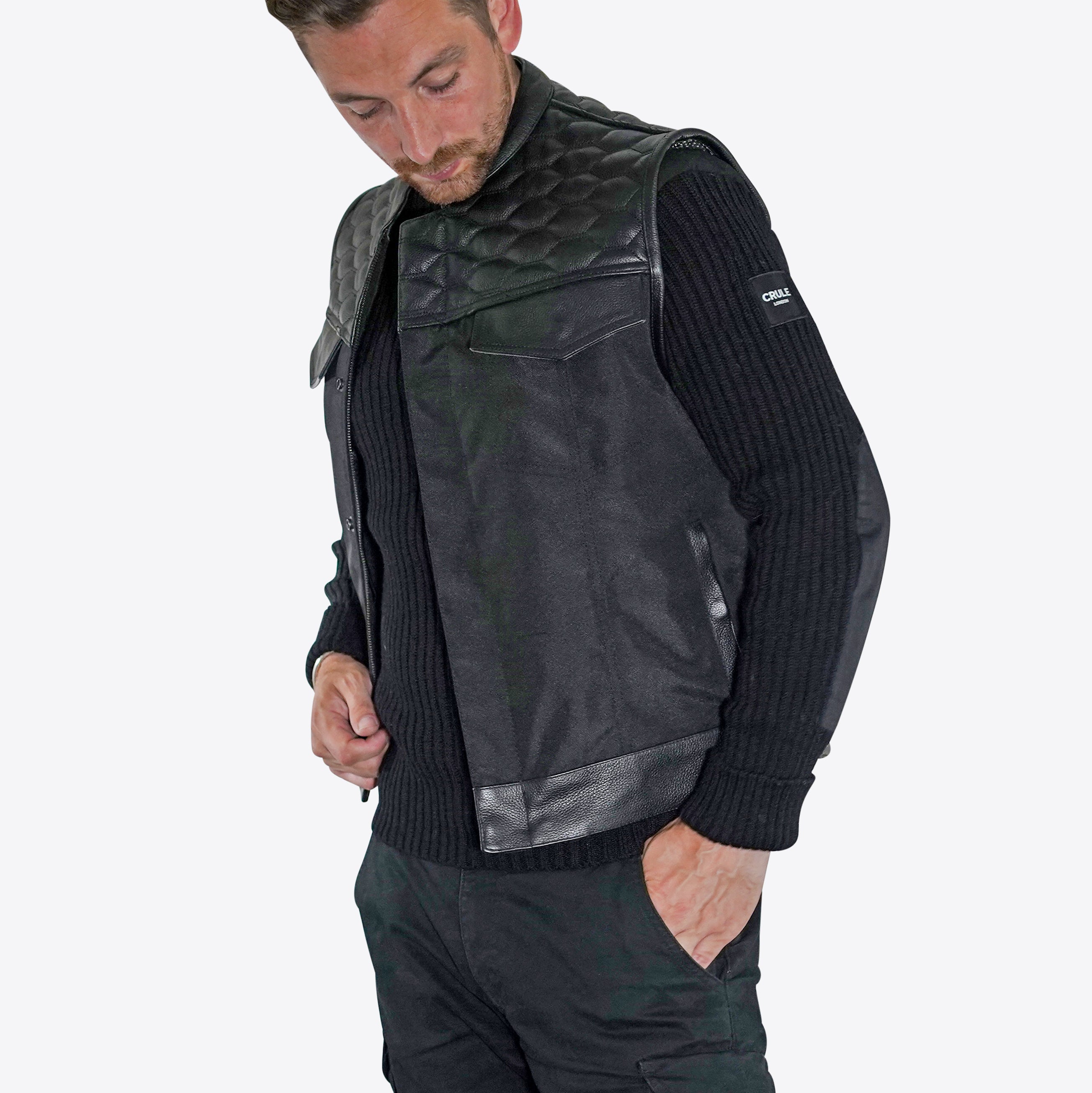 Hex Leather Nomad Armoured Riding Vest - Black on Black