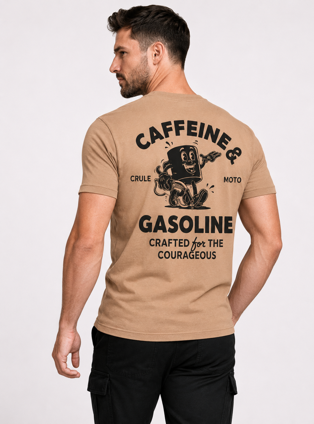 Caffeine & Gasoline Tee - Tan & Black