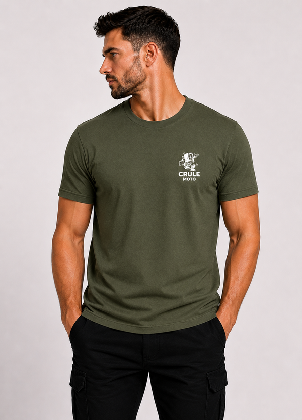 Caffeine & Gasoline Tee - Khaki & White