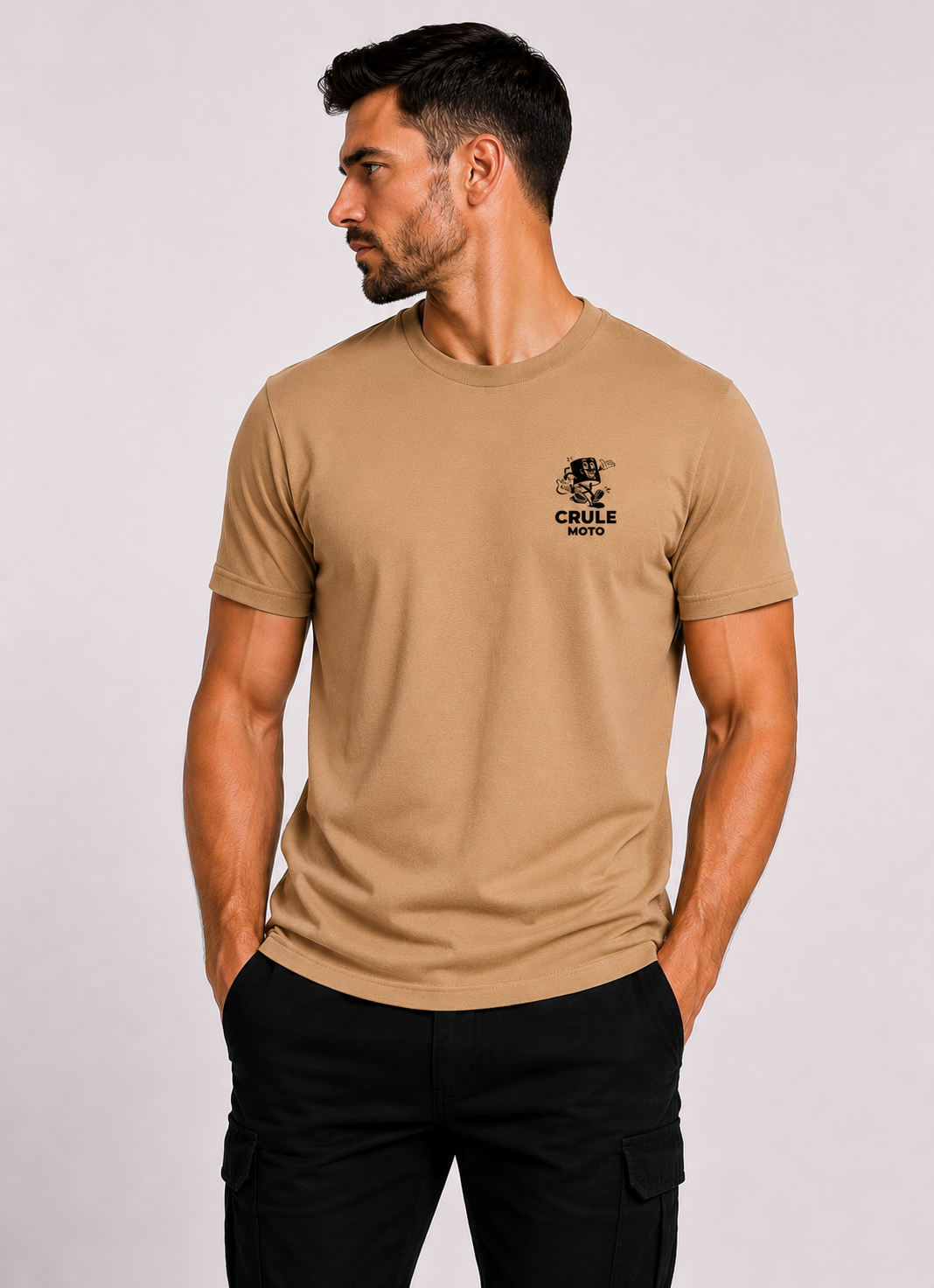 Caffeine & Gasoline Tee - Tan & Black