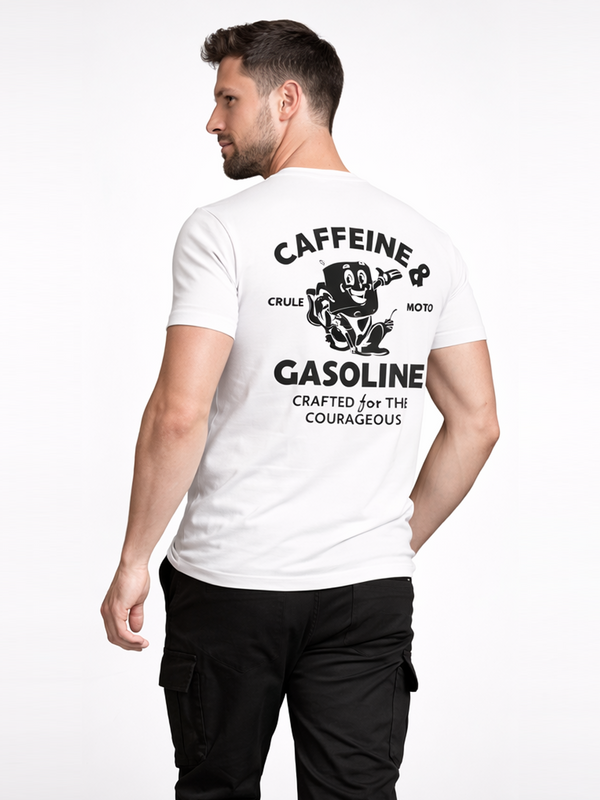 Caffeine & Gasoline Tee - White & Black