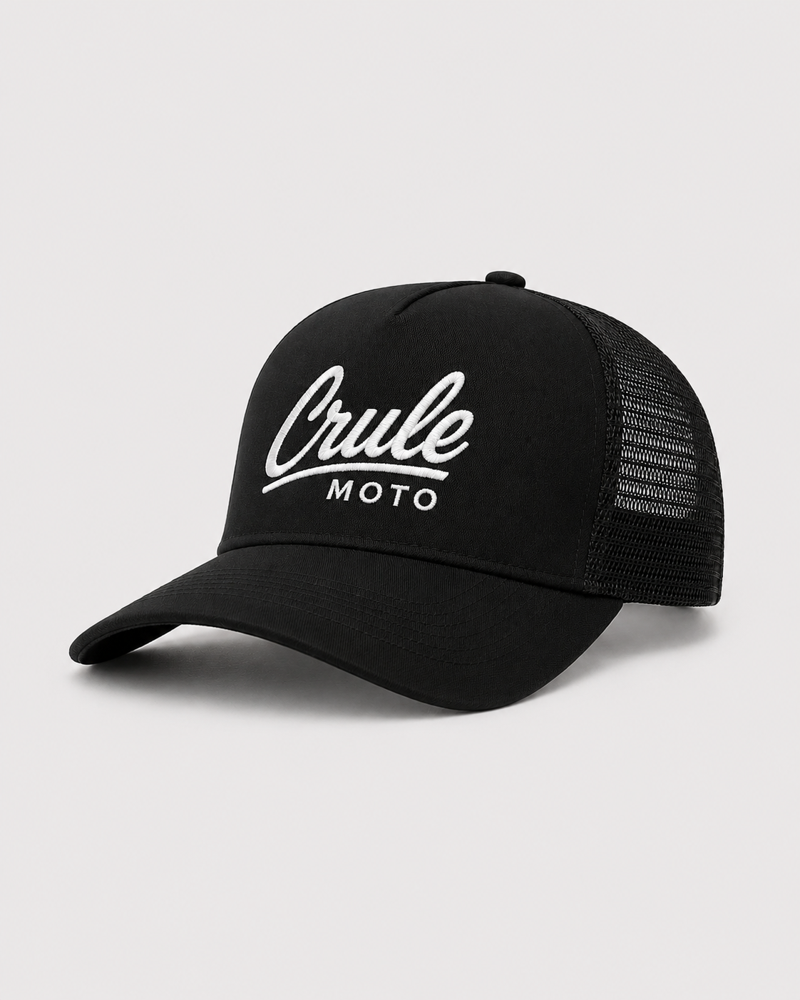 Crule Moto Black & White Trucker Cap