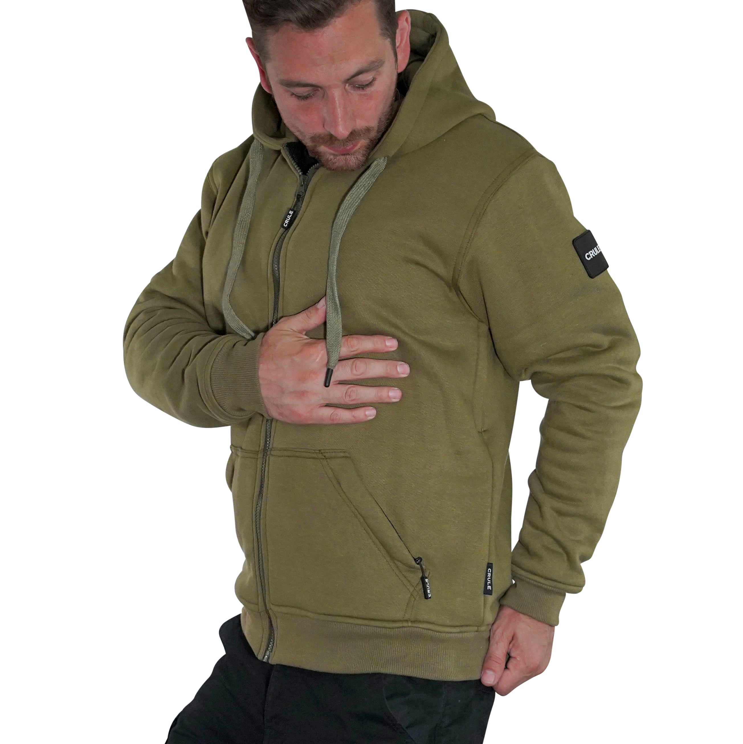 Crule Renegade Armoured Jersey Zip Hoodie - Khaki