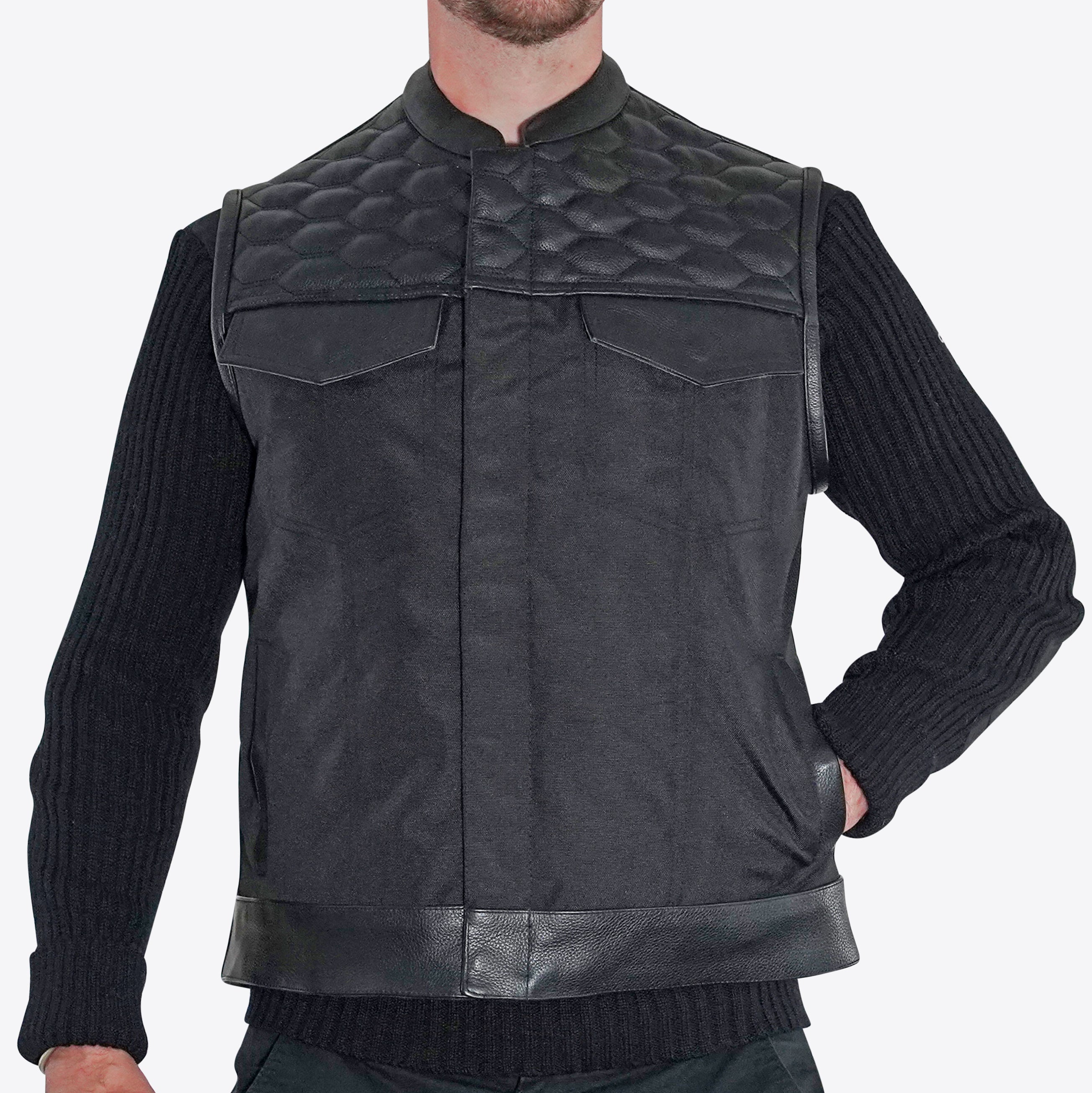 Hex Leather Nomad Armoured Riding Vest - Black on Black