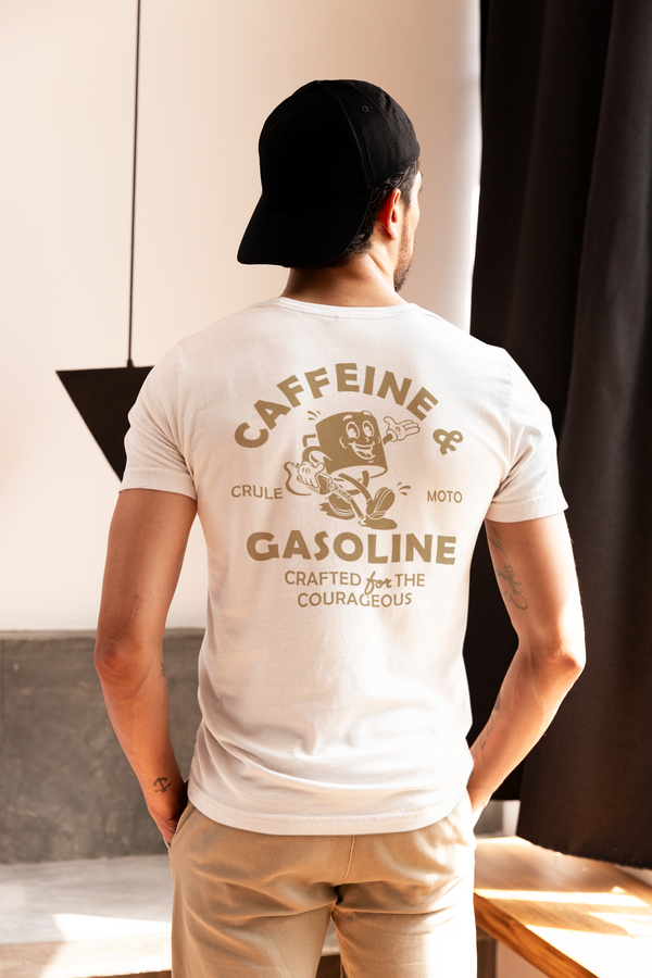 Caffeine & Gasoline Tee - White & Gold